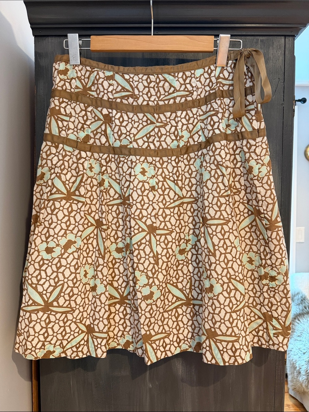 Gap Womens Brown & Mint Geometric & Floral Patterned skirt Y2K